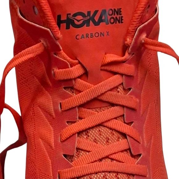 Hoka One One Carbon x 2 Fiesta Red Orange White Running Sneakers Men Size 12D